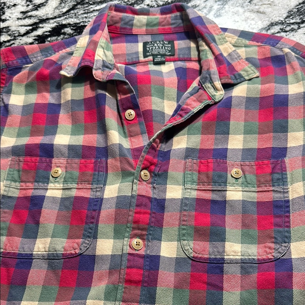 J. Crew Men's Red and Blue Plaid Button-Down Shirt